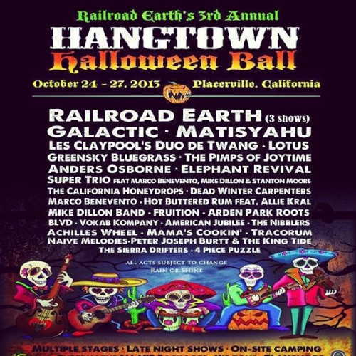 Playing this Saturday for the #HangTownHalloweenBall in #Placerville Ca w all these amazing acts! We hit at 6pm sharp on the #gallowsstage 🎃👻 #railroadearth #galactic #matisyahu #lesclaypool #lotus #andersosborne #blvd #funk #live #music #tahoe #laketahoe